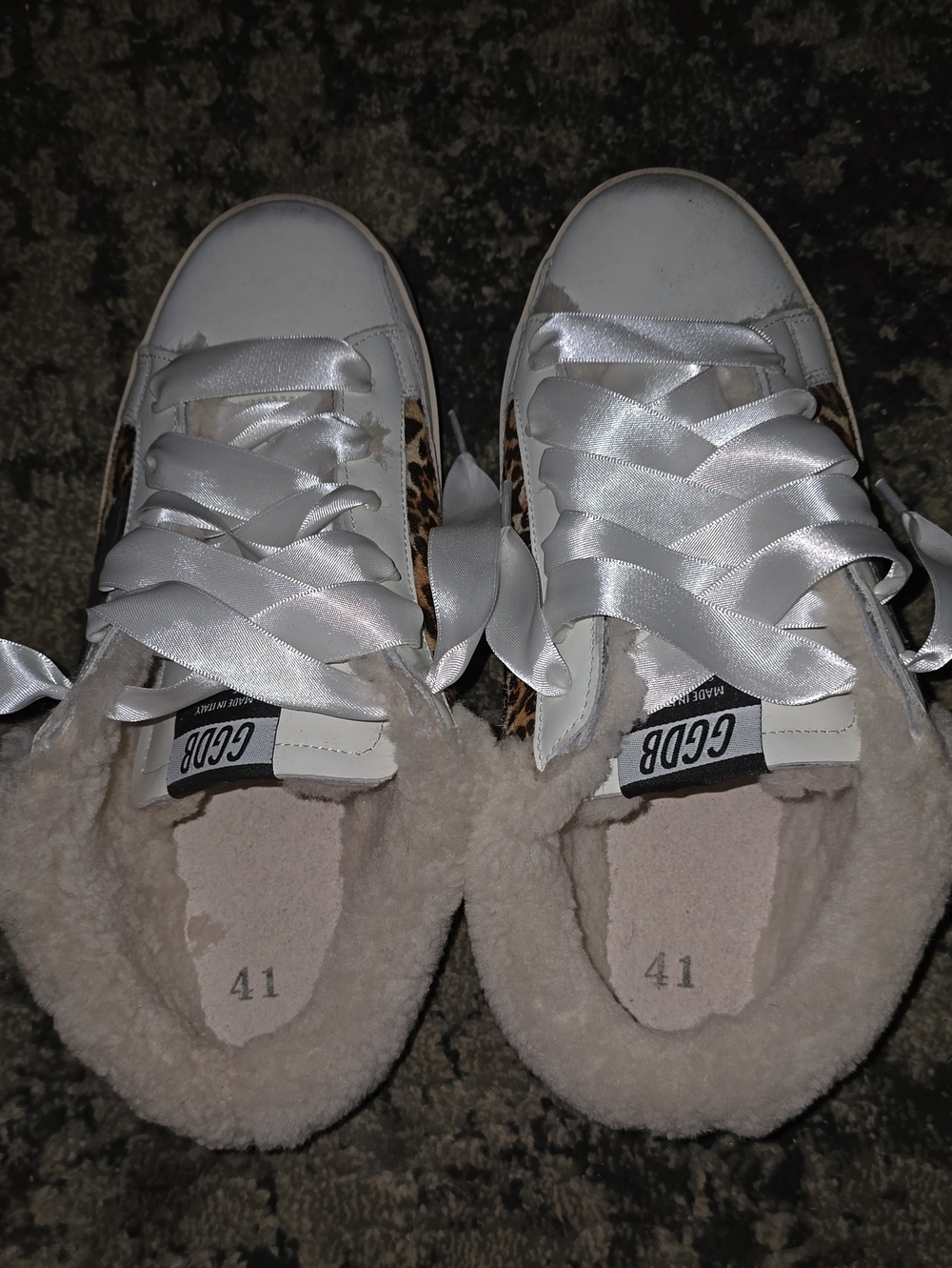 White and Leopard Low-Top Women's Slip On Sneakers with Satin Laces